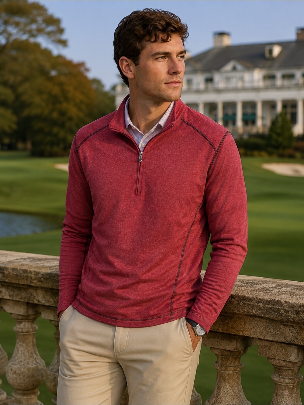 Pebble Beach Performance Quarter Zip Pullover Sweater XL Red Golf Athletic